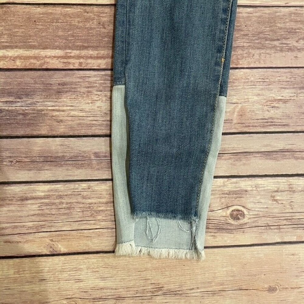 Pilcro Script Color Block Skinny Jeans Raw Step Hem Two Tone - Picture 4 of 12